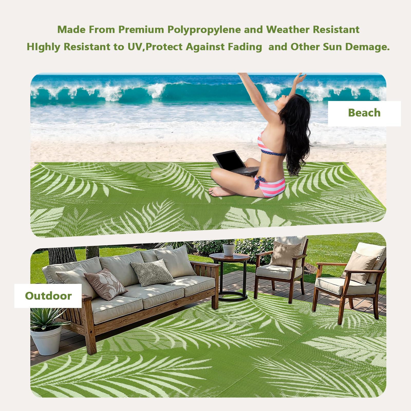 Edlbaegy Outdoor Rug Large 180x270 Waterproof Plastic Garden Rugs Reversible Foldable UV Resistant Camping Carpet Lightweight Patio Mat for Outdoor Picnic Balcony Backyard RV